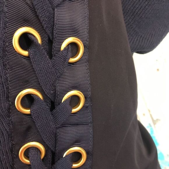 INC Navy Blue Lace Up Grommet Ribbed Sweater - Picture 6 of 9